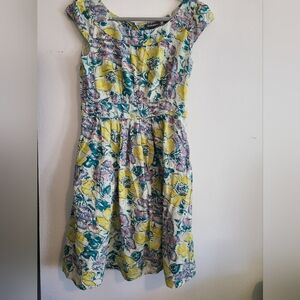 Emily And Fin Floral Yellow and Pink Vintage Inspired Dress